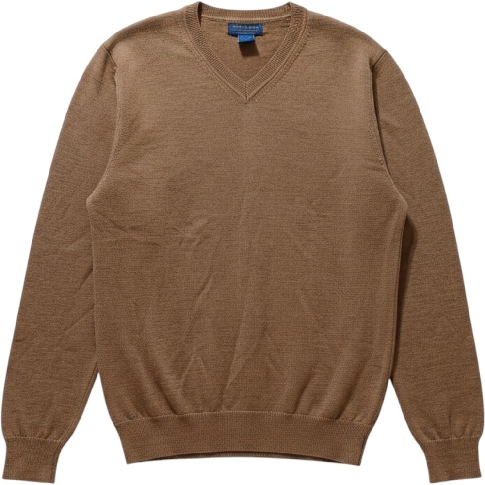 Joseph & Lyman Mens M Camel Merino Wool V-Neck Sweater Old Money Preppy